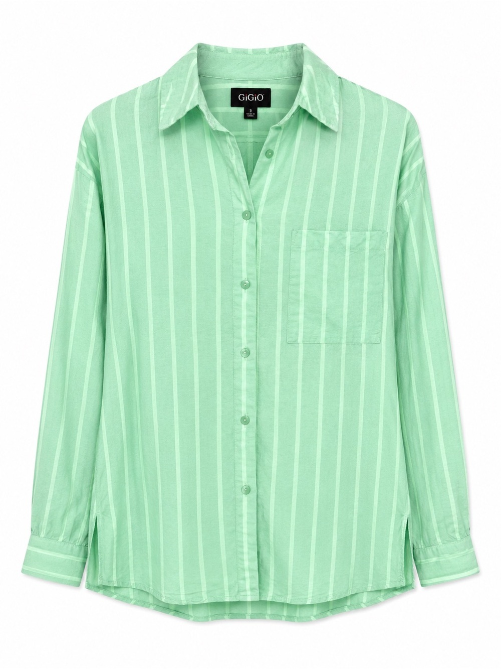 Mint Green Coastal Grandmacore Stripe Button Up Shirt Beachy Resort Small
